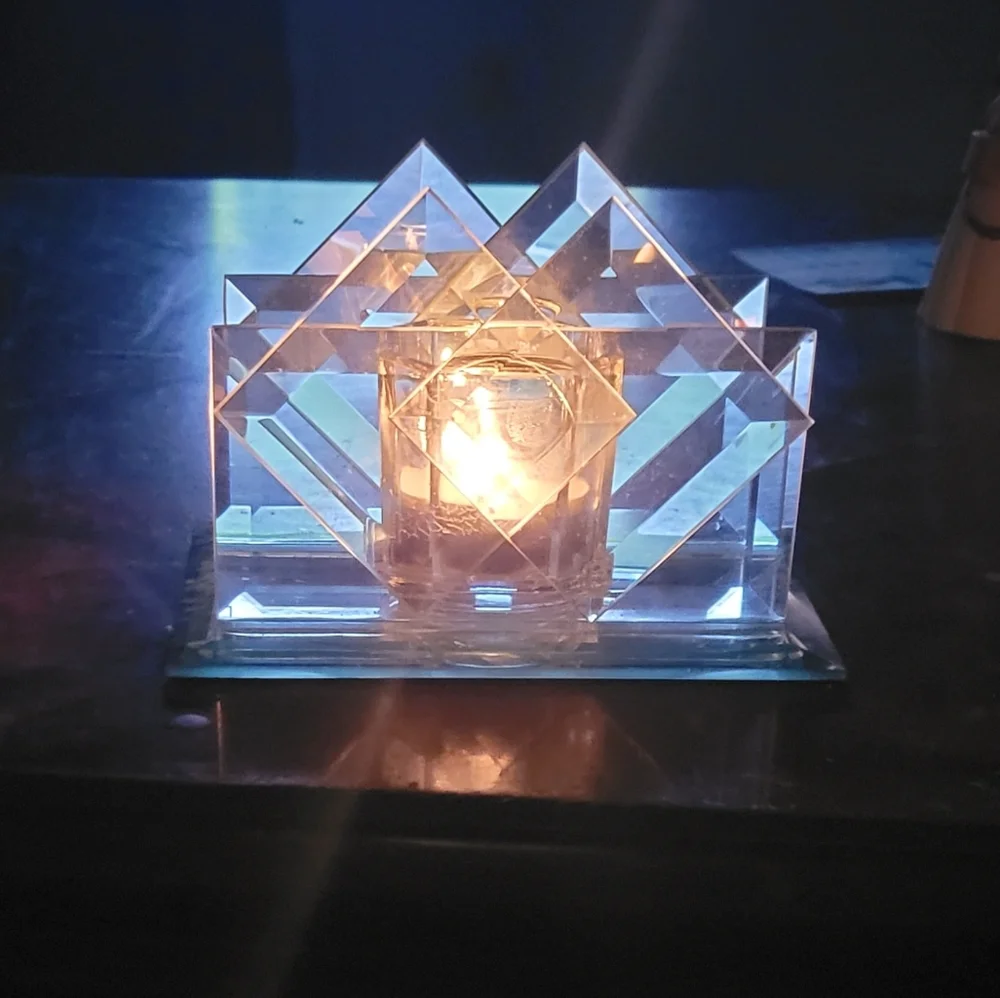 Vtg Kohl's Images Mirrored Votive Candle Holder W/Candle